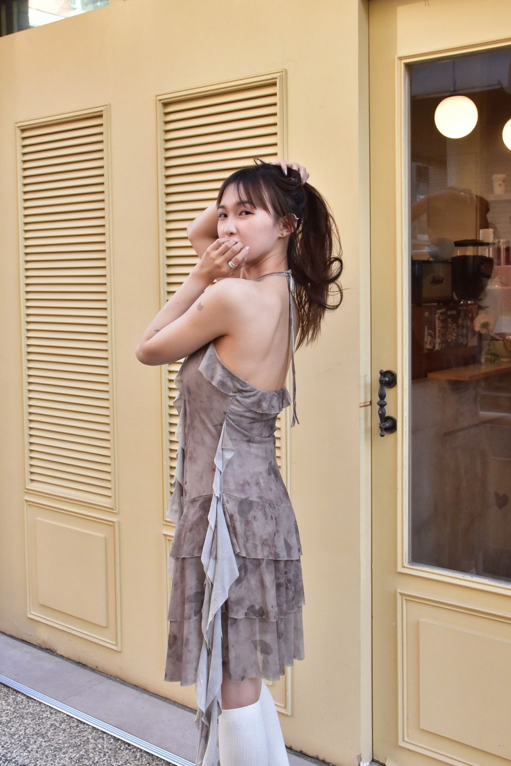 6111削肩垂墜連身裙｜水墨灰-3