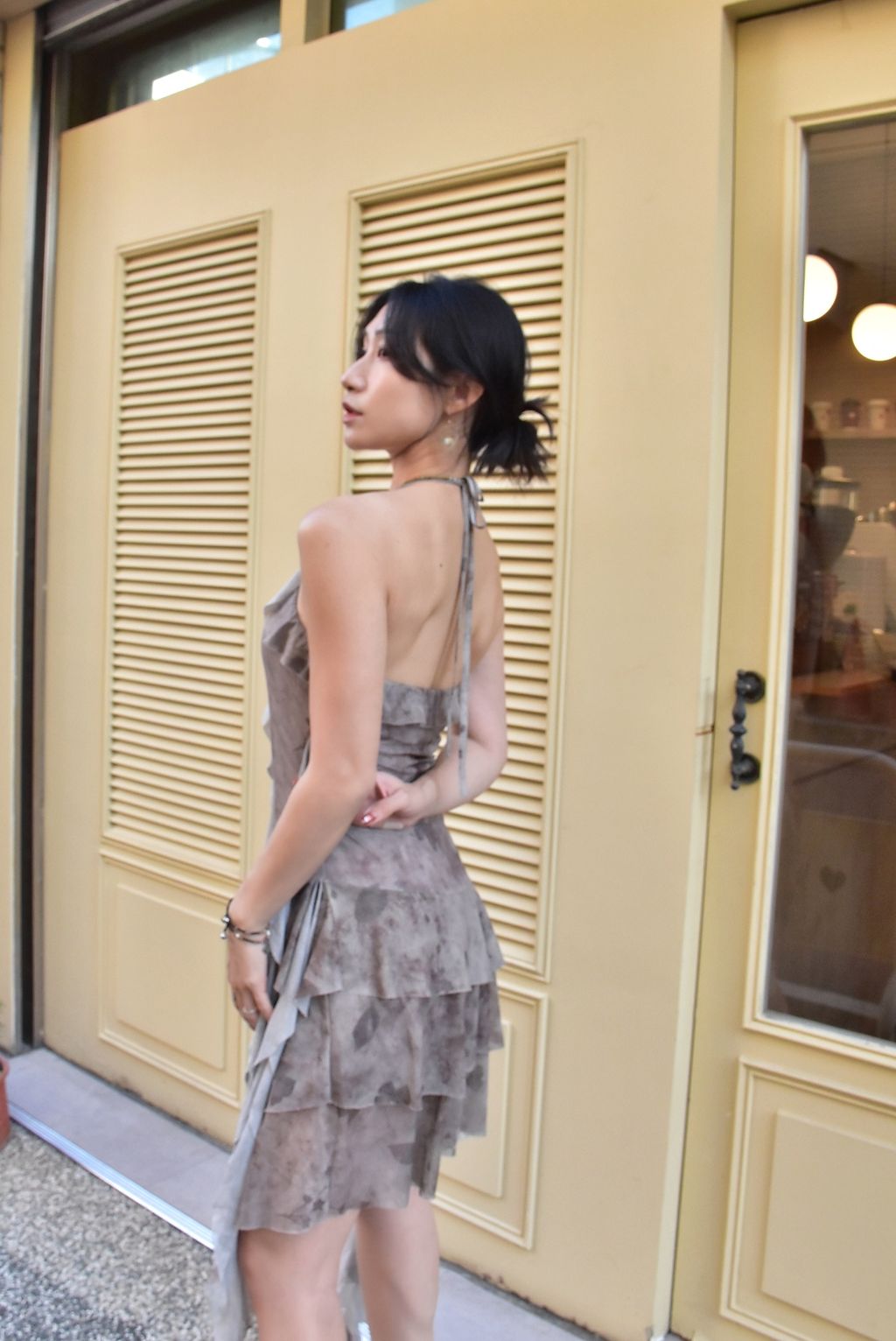 6111削肩垂墜連身裙｜水墨灰-10