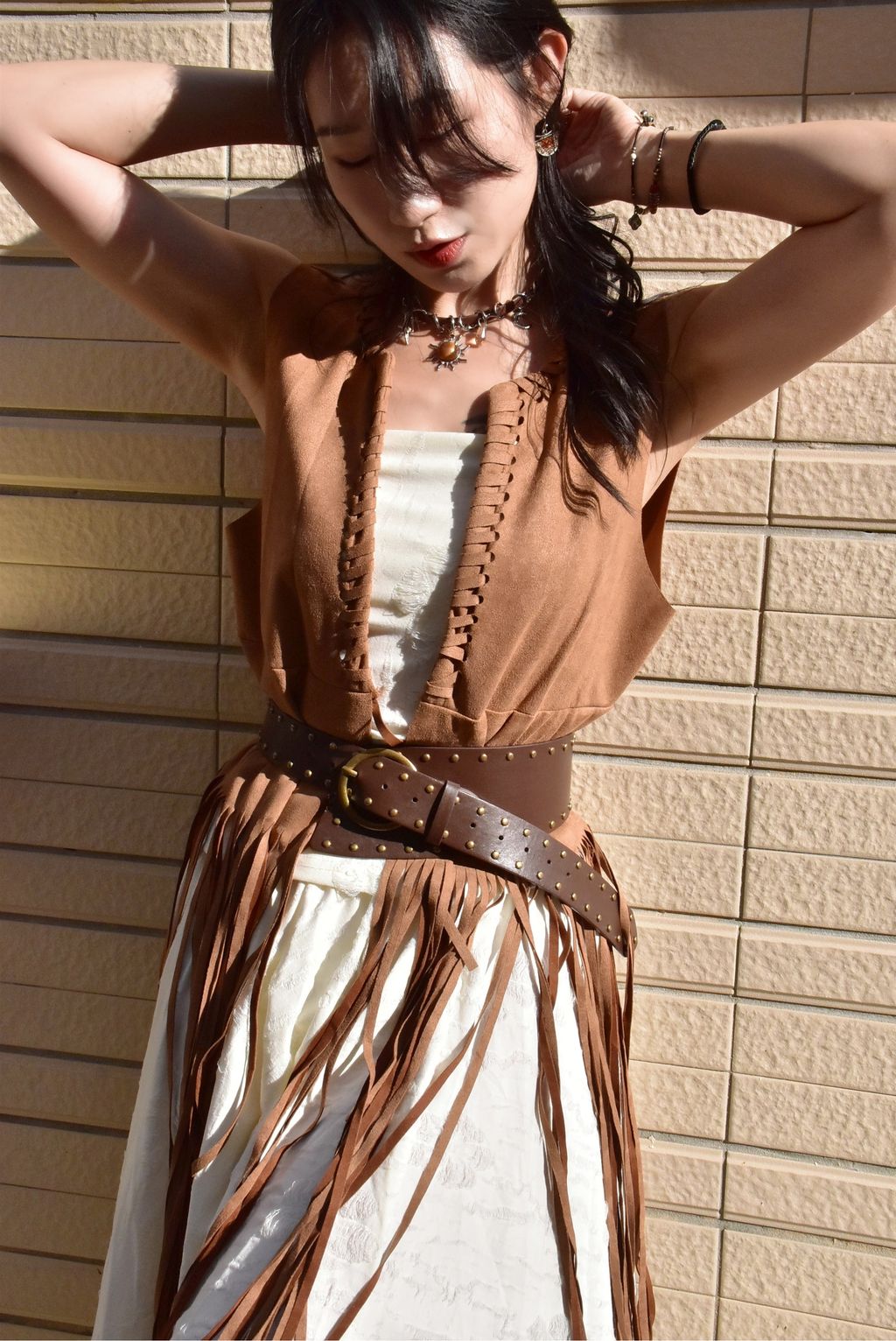 6113麂皮絨流蘇背心外套-2