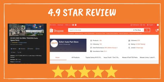 4.9 STAR REVIEW ON SHOPEE AND GOOGLE MAP | ECHO ONE AUTO SPARE PART