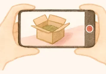 Watercolor illustration of two hands filming an unboxing video on a phone