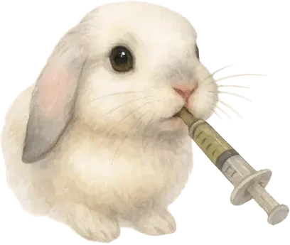 A rabbit being syringe-fed hay powder
