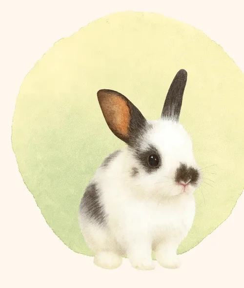 Watercolor illustration of a young spotted rabbit