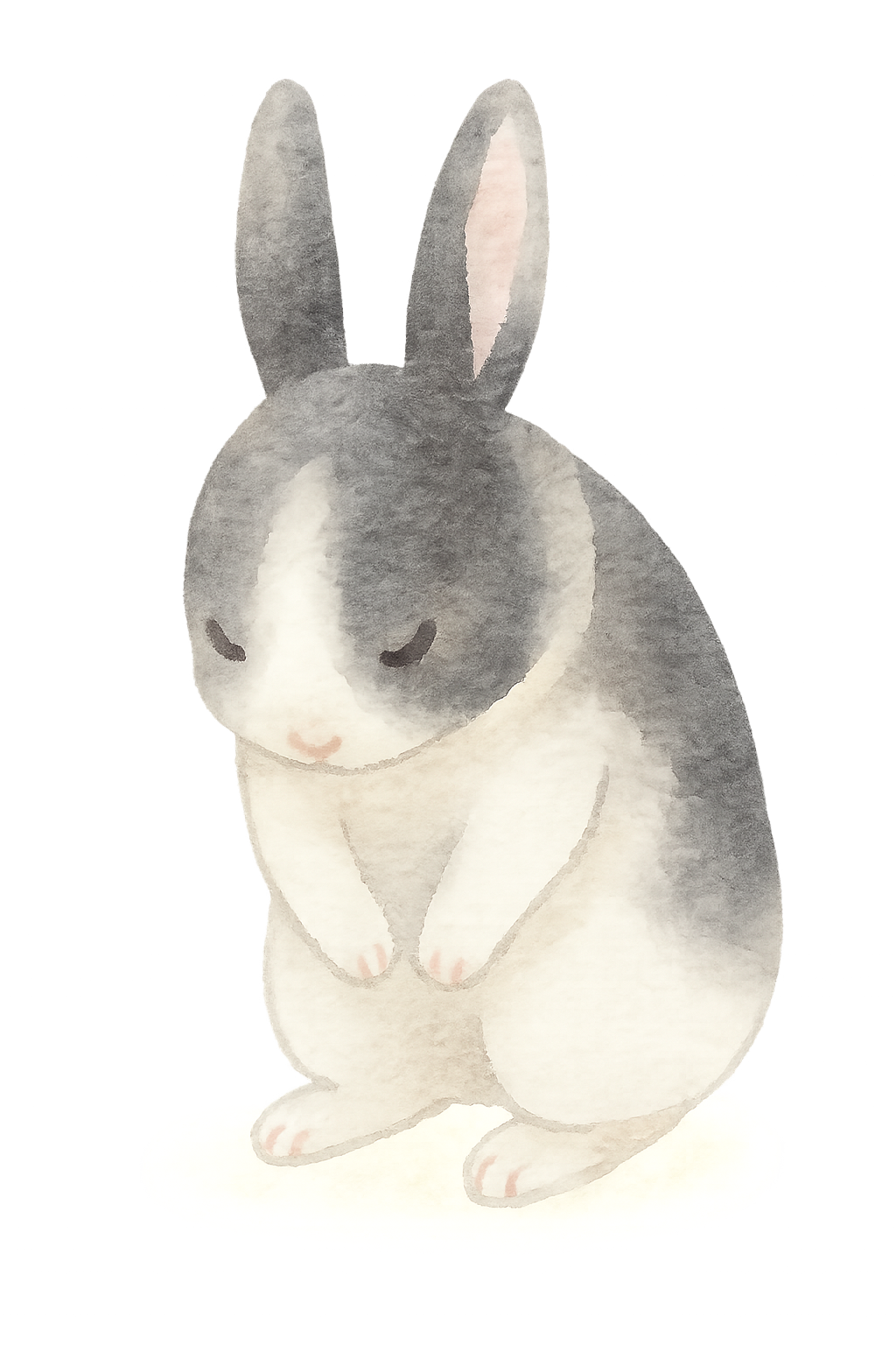 Watercolor illustration of a rabbit sitting beside a tuft of grass