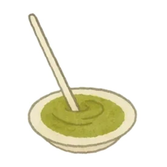 A bowl of hay powder puree with a spoon