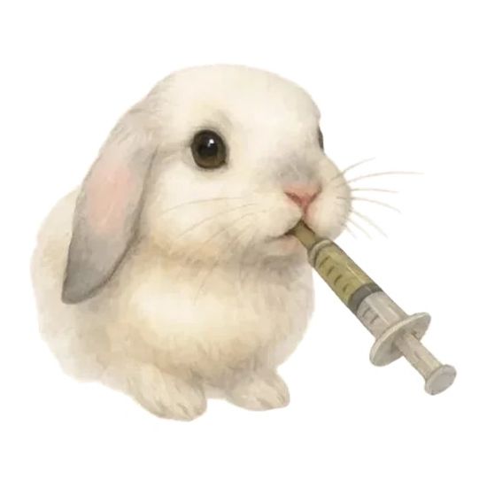 A rabbit being syringe-fed hay powder puree