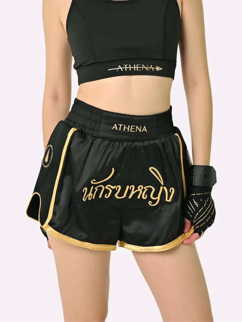 athena-fightwear-artemisia-womens-muay-thai-shorts-blackgold-2