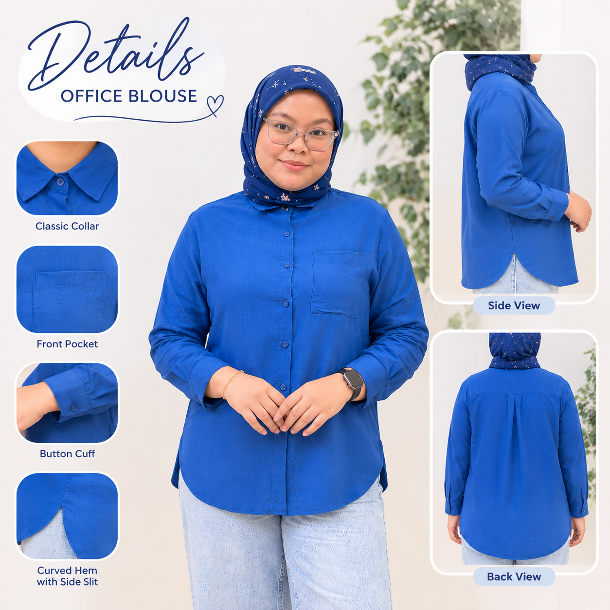 Blue Office Blouse Details