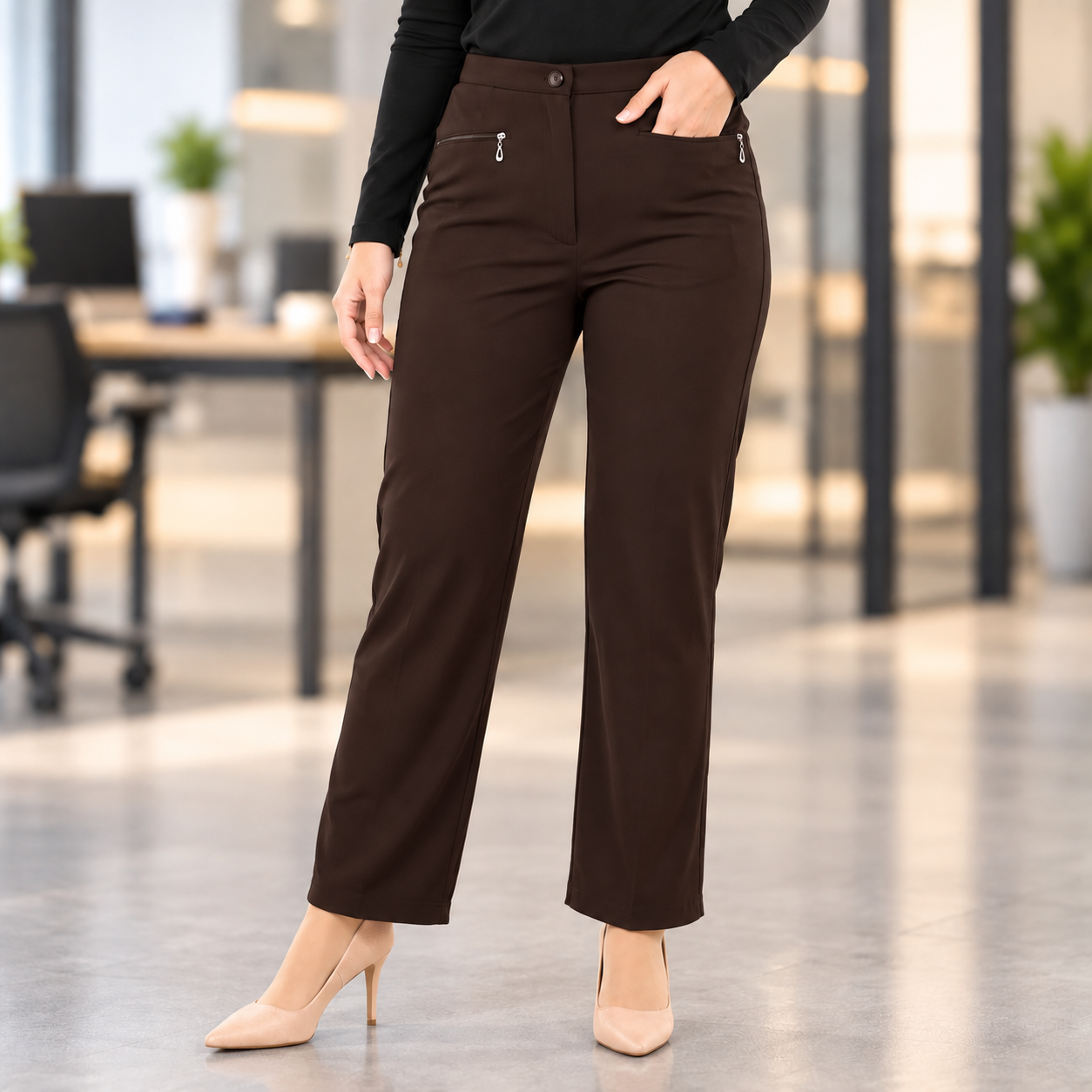 Polished Chocolate Trousers in the Office