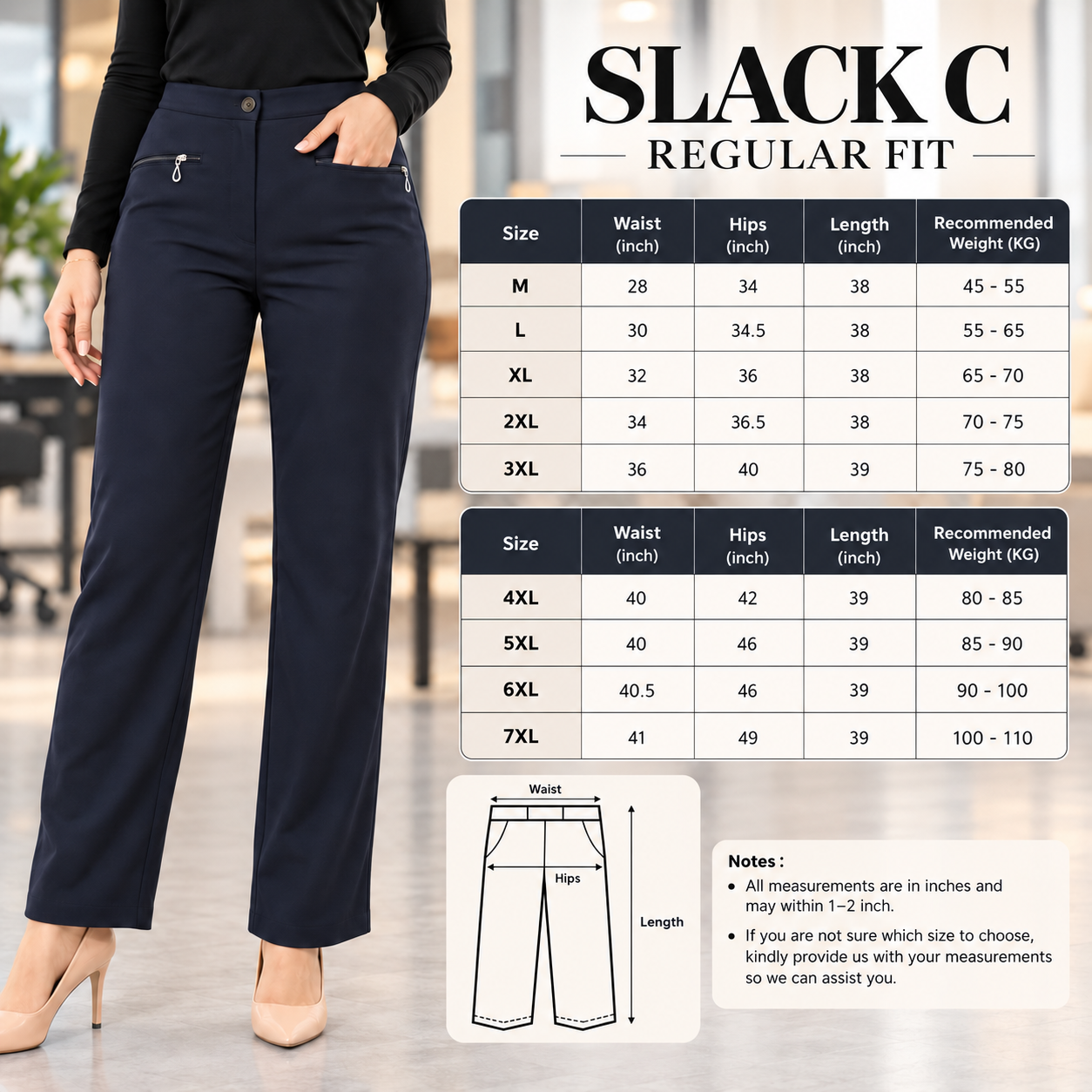 Regular Fit Slack Size Chart