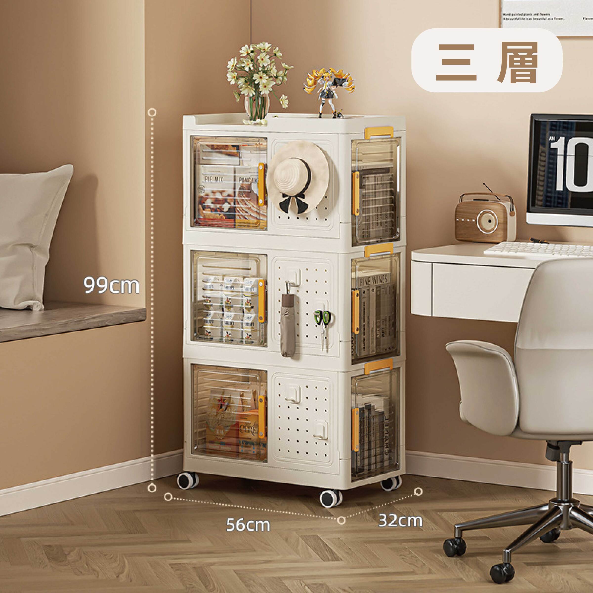 三層{附兩個掛勾+萬向輪}