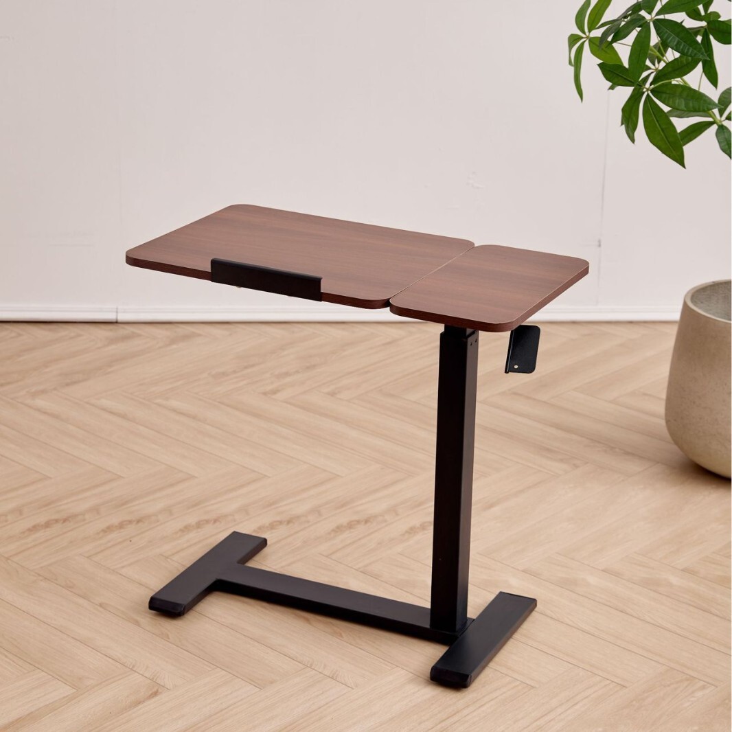 手動【氣動升降桌】胡桃色-桌面翻轉款