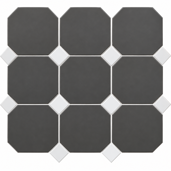 Classic Charcoal Octagon Mosaic Tile Pattern