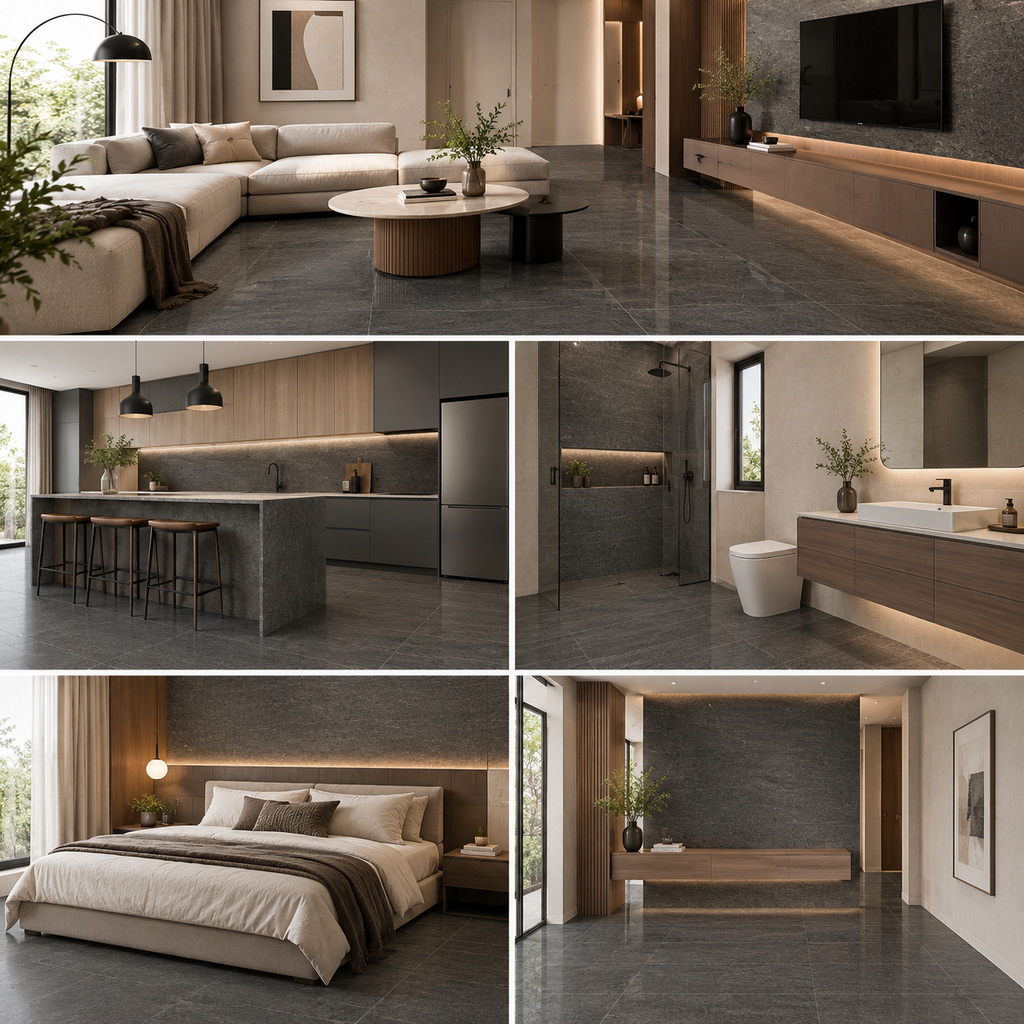 Charcoal Stone Tile Interior Showcase