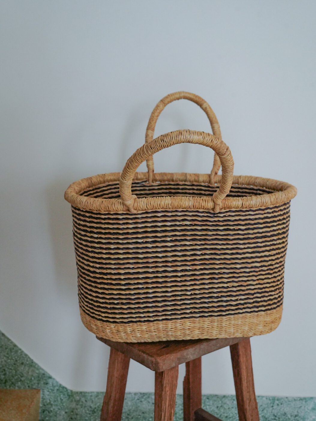 黑條紋編織籃-03