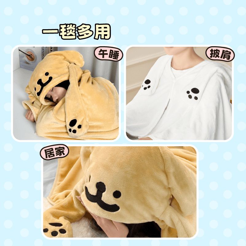 線條小狗 毛毯系列｜言倉｜可愛連帽午睡毯 沙發毯 保暖辦公室 女生禮物｜嗨寶好選物