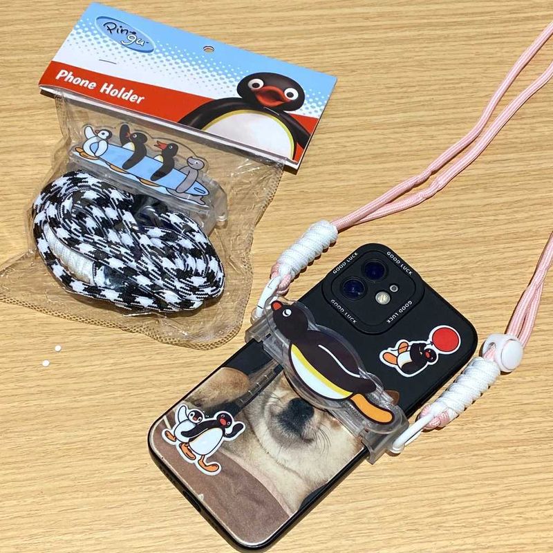 Pingu 企鵝家族 手機掛繩 背夾 斜背 可調節 可愛 卡通 掛件 防丟 手機繩 配件 送女生 生日禮物｜嗨寶好選物