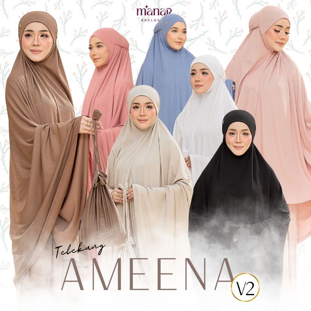 TELEKUNG AMEENA - Telekung Pleated Premium | Telekung Solat Sejuk Ironless | Awning Melekap