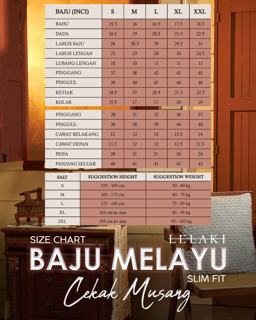 SIZE CHART CEKAK MUSANG