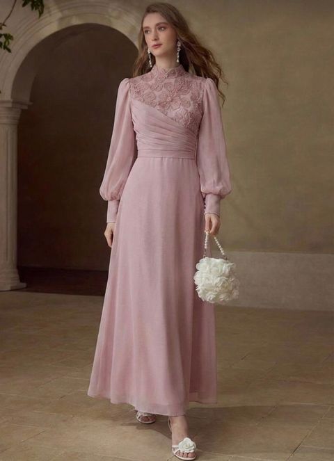 Habybifar Nix Abiye: Front view of premium purple chiffon mermaid dress with lace beading