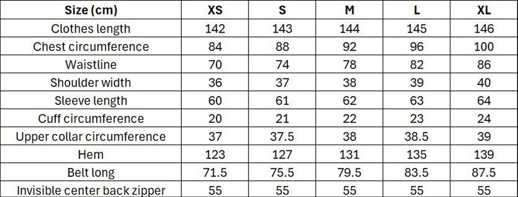 Habybifar Nix Abiye sizing chart