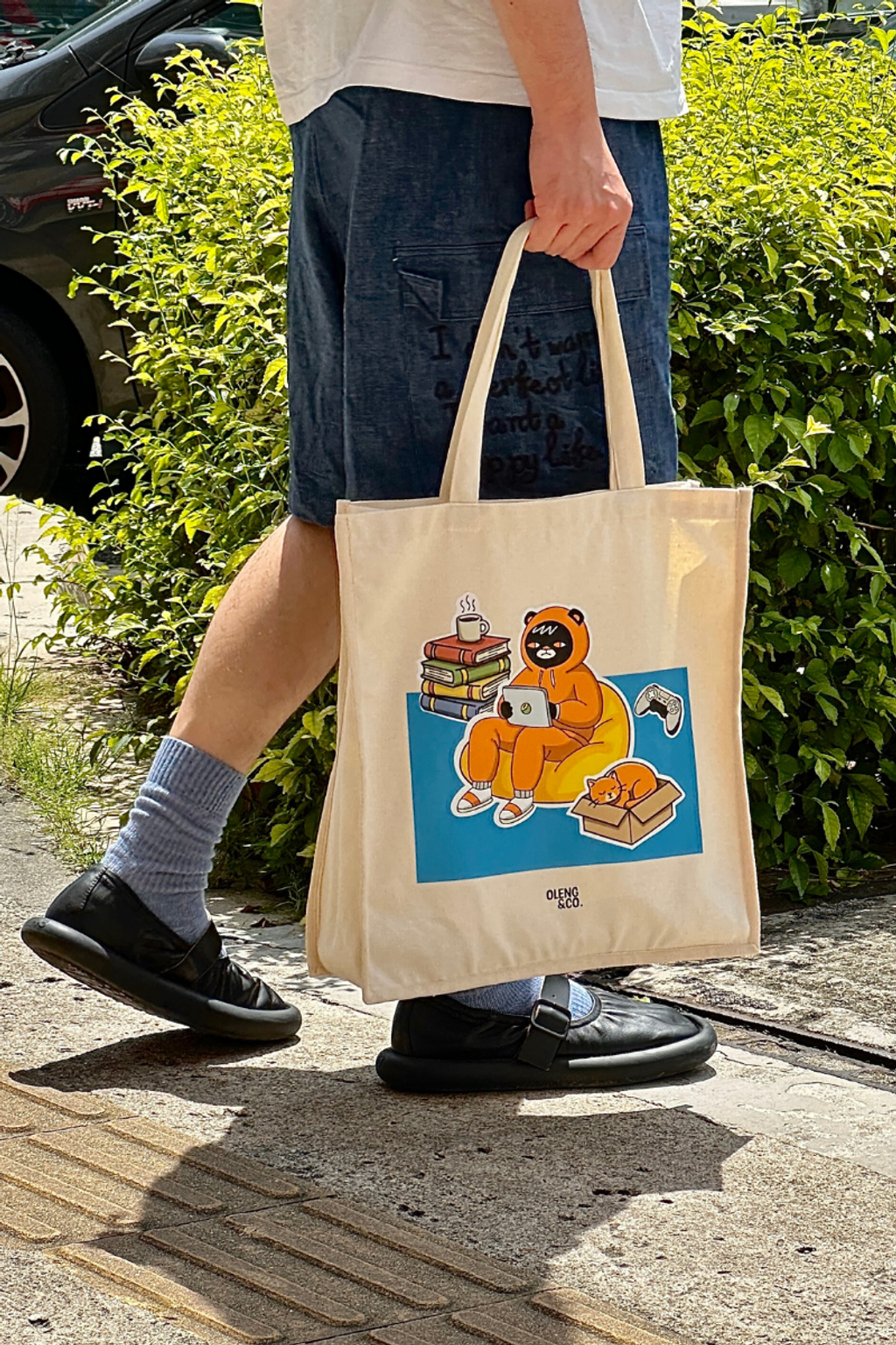 Homebody | Structured Oxford Tote Bag, side view - Oleng & Co.