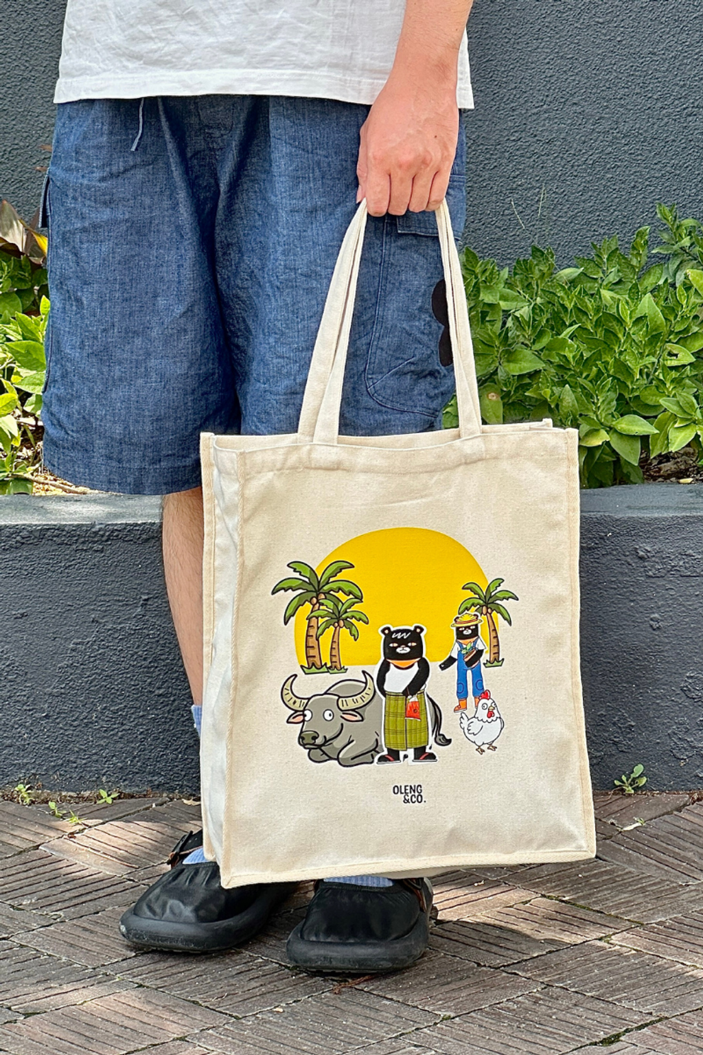 Kampung Boy | Structured Oxford Tote Bag, side view - Oleng & Co.