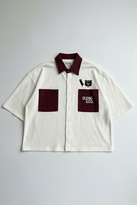 Santai Boxy Shirt | Burgundy, front view - Oleng & Co.