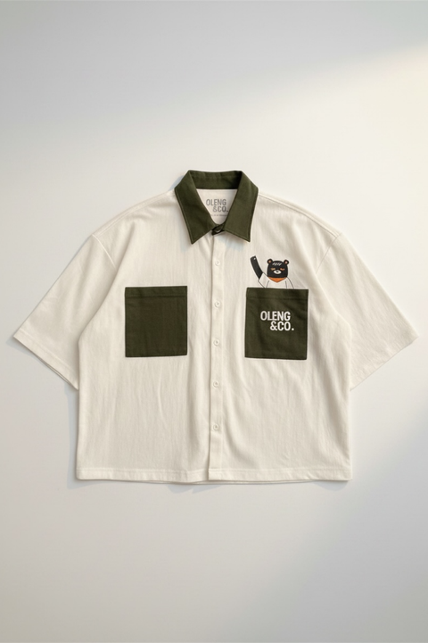 Santai Boxy Shirt | Olive Green, front view - Oleng & Co.