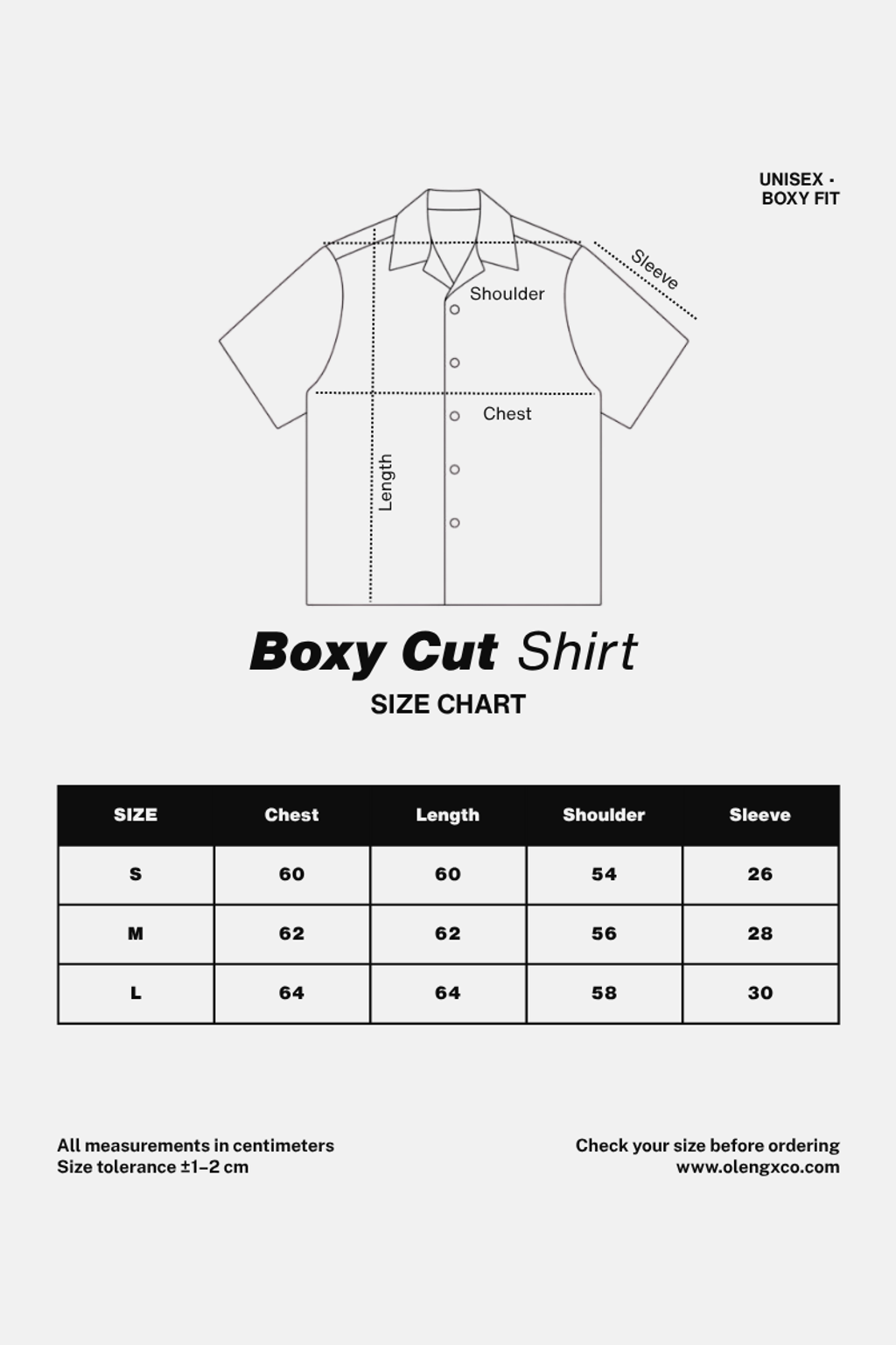 Santai Boxy Shirt | Sizing Chart - Oleng & Co.