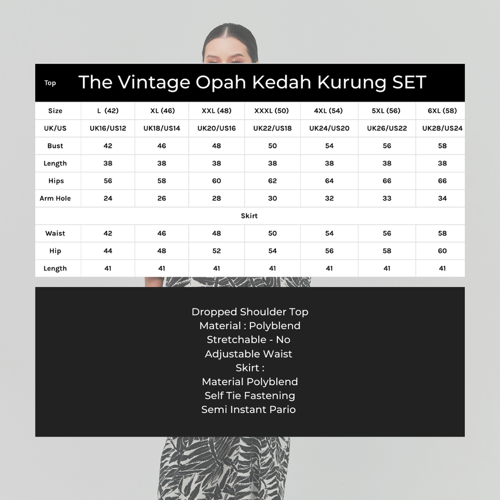 vintage size chart