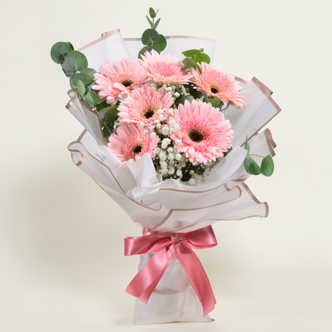 Sweet Harmony gerbera and baby breath’s hand bouquet for birthday or anniversary with delivery in Kuala Lumpur and Selangor