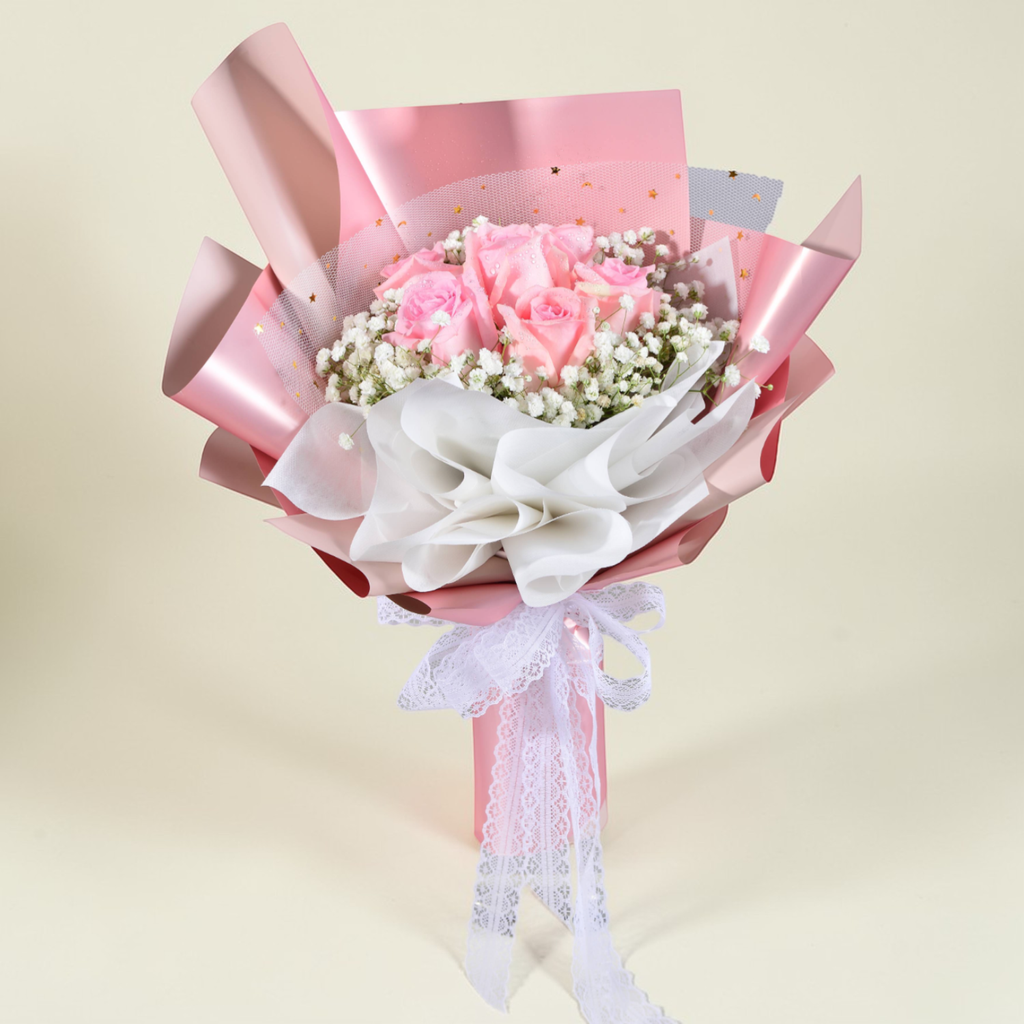 Darling Moment rose and baby’s breath hand bouquet for birthday or anniversary with delivery in Kuala Lumpur and Selangor