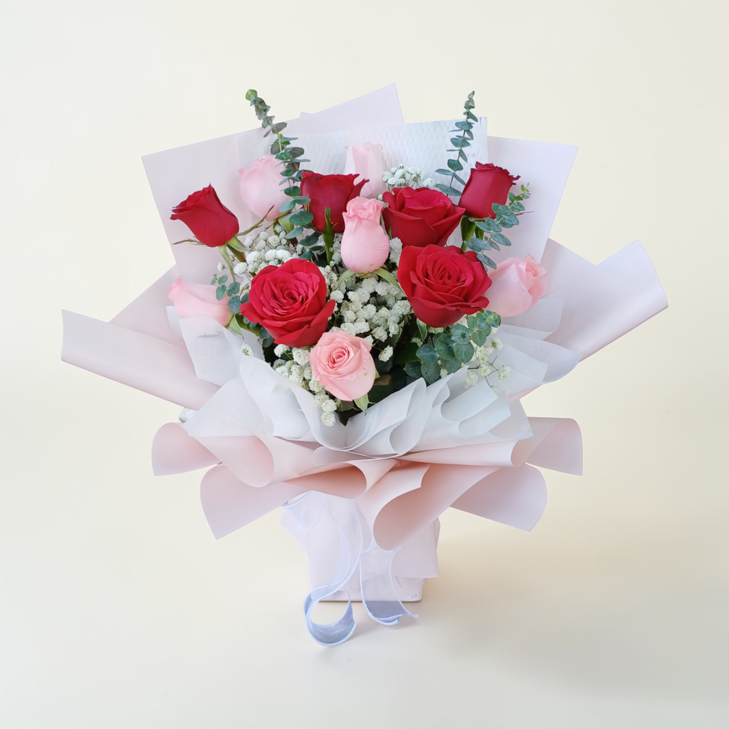 Forever Yours red and pink rose hand bouquet for birthday or anniversary with delivery in Kuala Lumpur and Selangor
