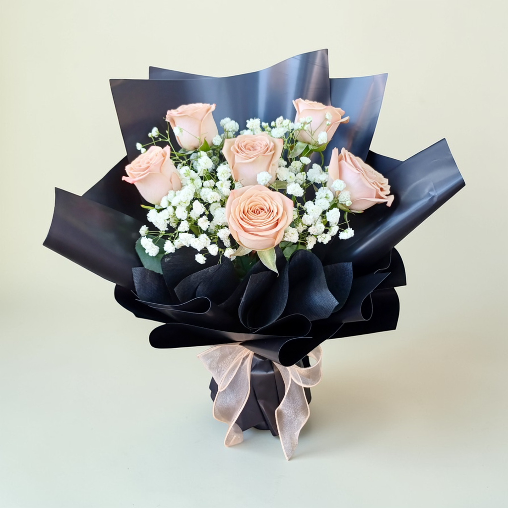 Love in Bloom rose and baby’s breath hand bouquet for birthday or anniversary with delivery in Kuala Lumpur and Selangor