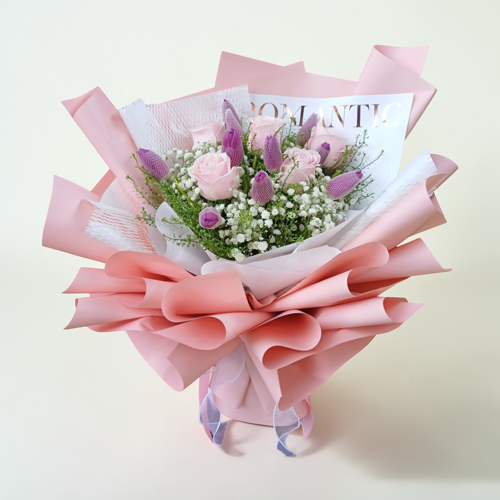 Precious Petals rose and tulip hand bouquet for birthday or anniversary with delivery in Kuala Lumpur and Selangor