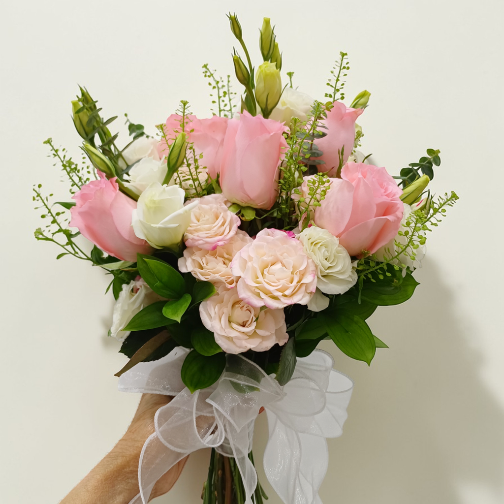 Eternal Vows rose and eustomas hand bouquet for bridal or wedding with delivery in Kuala Lumpur and Selangor