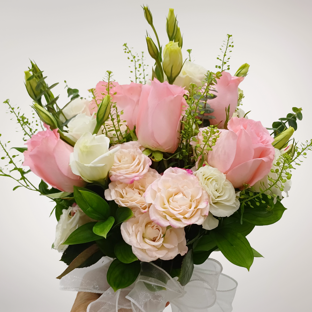 Eternal Vows rose and eustomas hand bouquet for bridal or wedding with delivery in Kuala Lumpur and Selangor