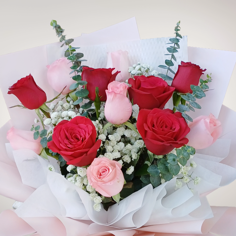 Forever Yours red and pink rose hand bouquet for birthday or anniversary with delivery in Kuala Lumpur and Selangor