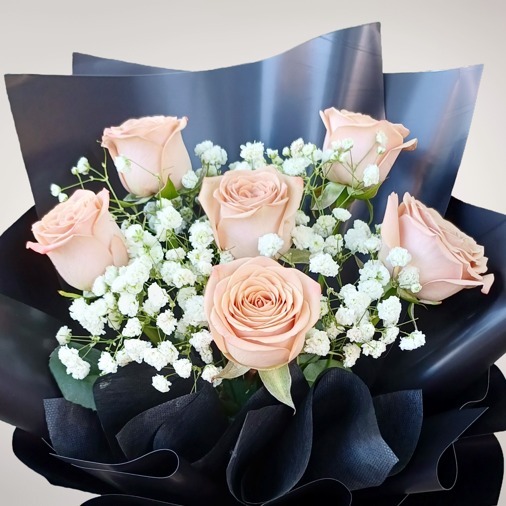 Love in Bloom rose and baby’s breath hand bouquet for birthday or anniversary with delivery in Kuala Lumpur and Selangor