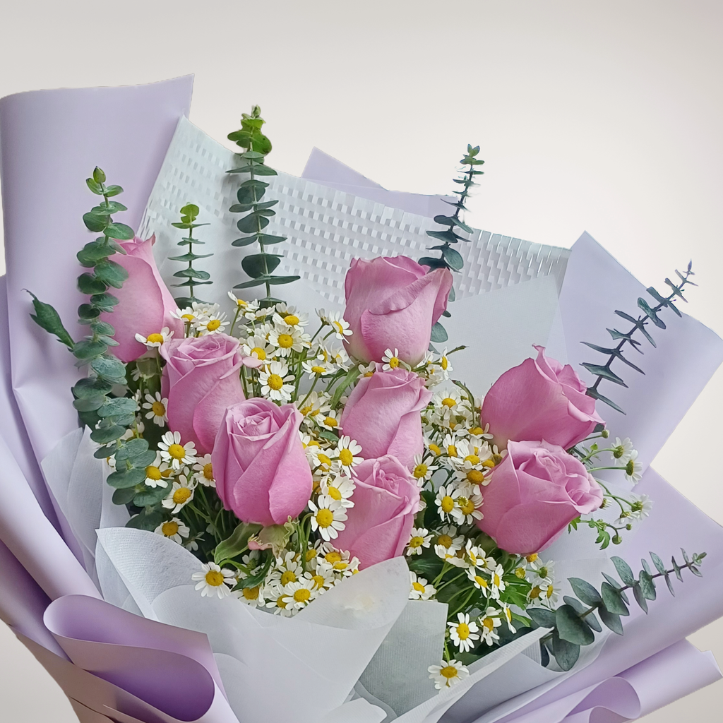 Enchanted Bloom rose and chamomile hand bouquet for birthday or anniversary with delivery in Kuala Lumpur and Selangor