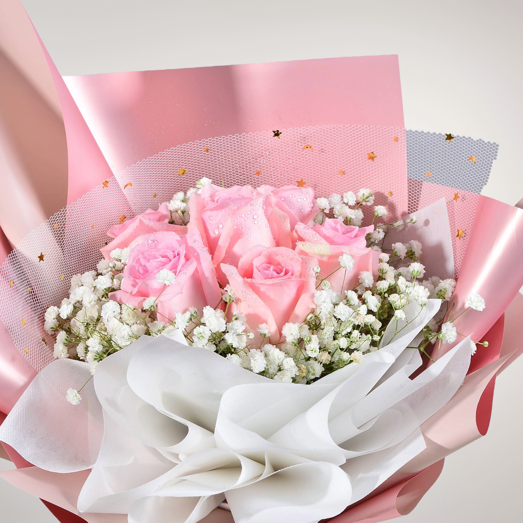 Darling Moment rose and baby’s breath hand bouquet for birthday or anniversary with delivery in Kuala Lumpur and Selangor