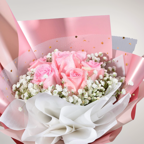 Darling Moment rose and baby’s breath hand bouquet for birthday or anniversary with delivery in Kuala Lumpur and Selangor