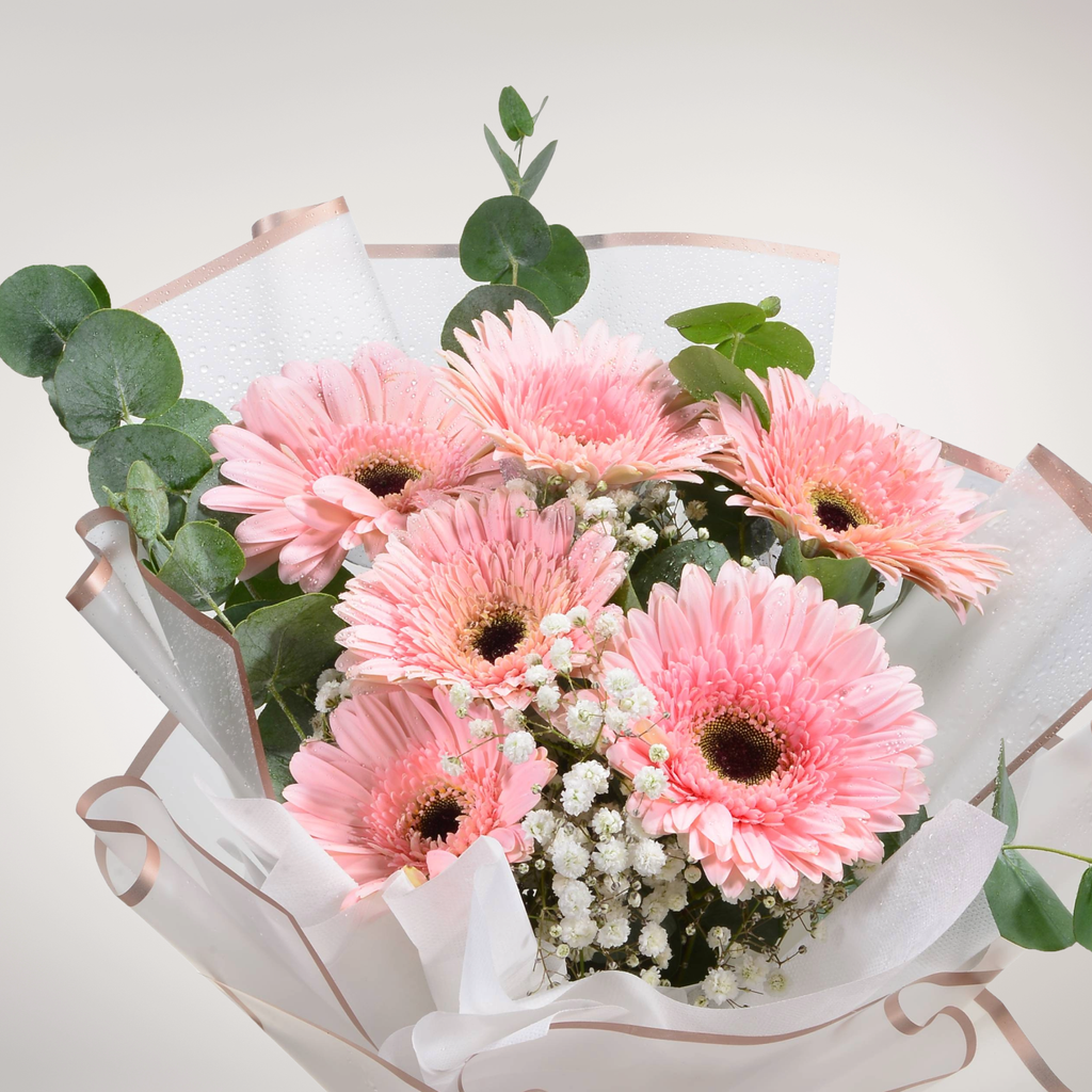 Sweet Harmony gerbera and baby breath’s hand bouquet for birthday or anniversary with delivery in Kuala Lumpur and Selangor