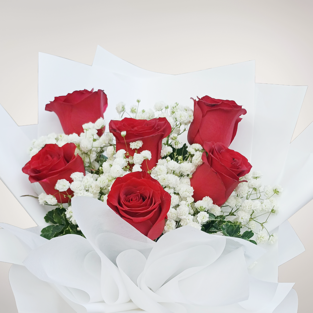 Love in Bloom rose and baby’s breath hand bouquet for birthday or anniversary with delivery in Kuala Lumpur and Selangor