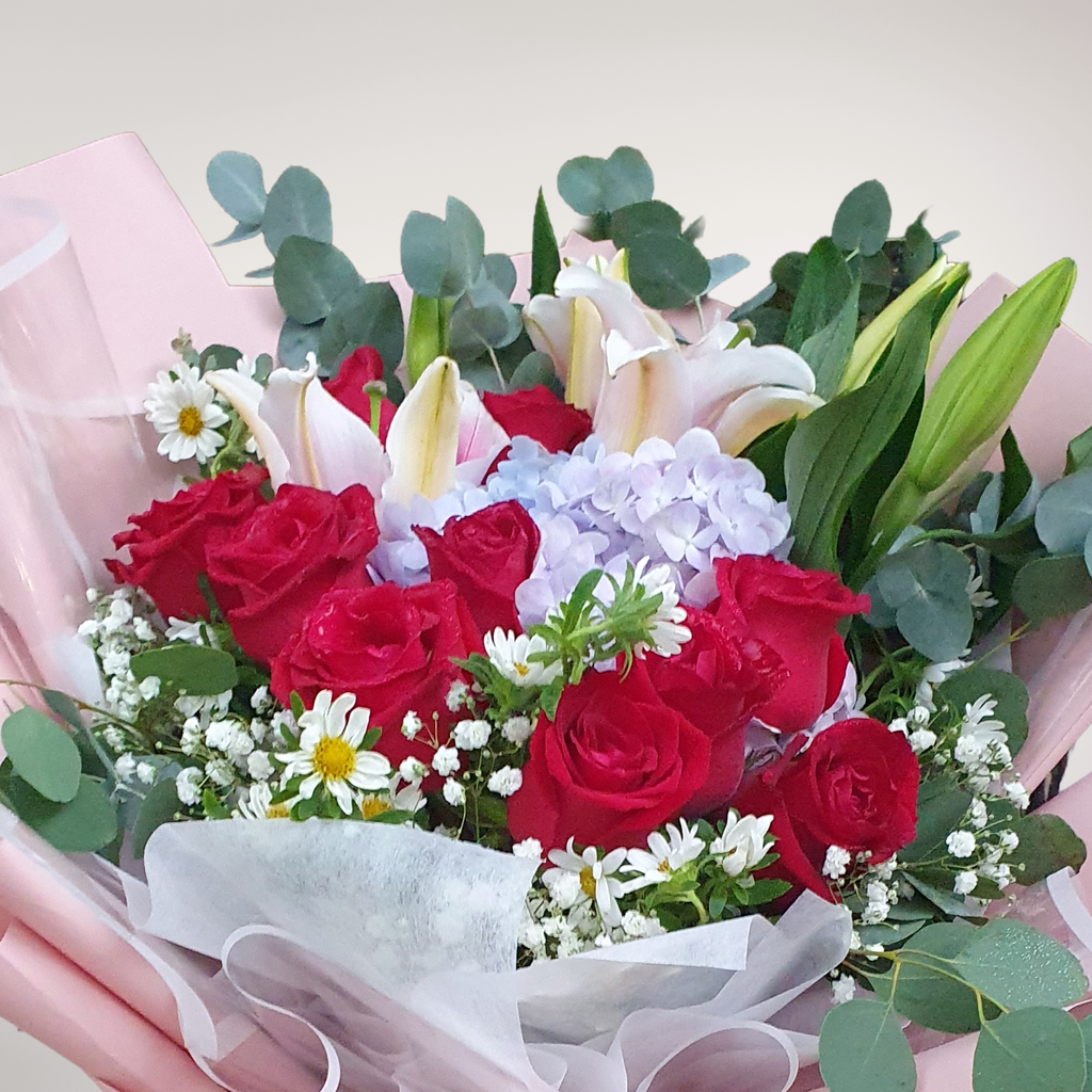 Spring Symphony hydrangea, lilies and rose hand bouquet for birthday or  anniversary with delivery in Kuala Lumpur and Selangor