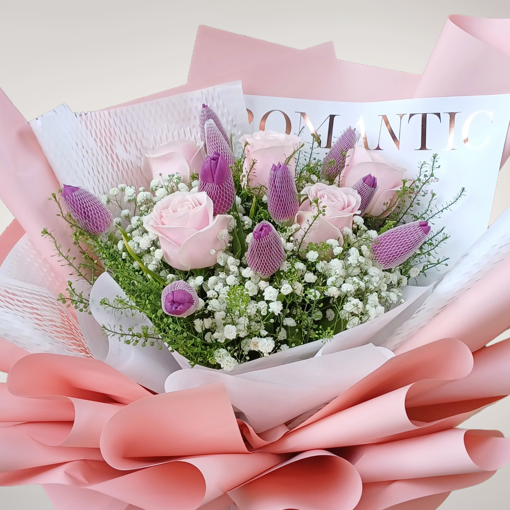 Precious Petals rose and tulip hand bouquet for birthday or anniversary with delivery in Kuala Lumpur and Selangor