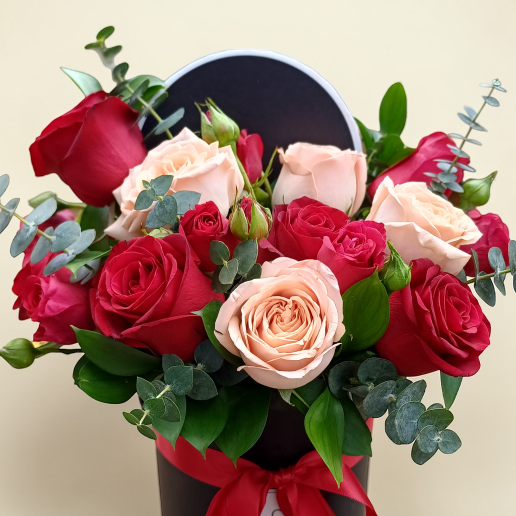 Timeless Rose Box rose and spray roses table arrangement for birthday or anniversary with delivery in Kuala Lumpur and Selangor