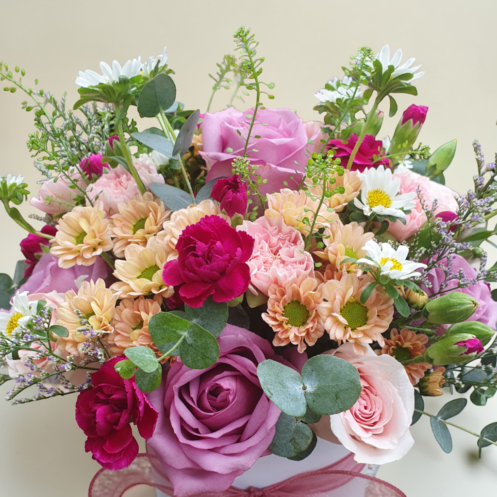 Bloom Haven rose and carnation table arrangement for birthday or anniversary with delivery in Kuala Lumpur and Selangor