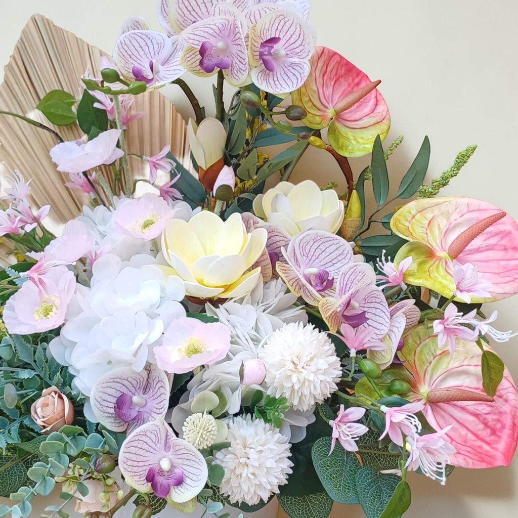 Whispering Garden artificial flowers table arrangement for birthday or anniversary with delivery in Kuala Lumpur and Selangor